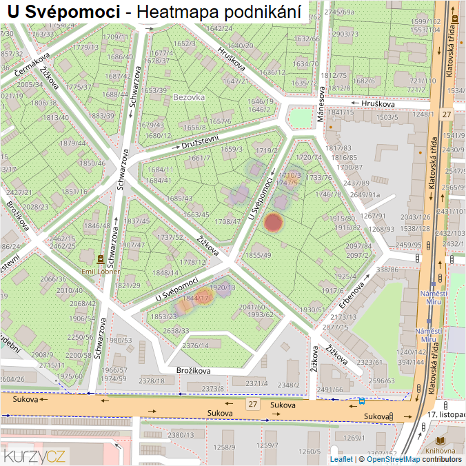 Mapa U Svépomoci - Firmy v ulici.