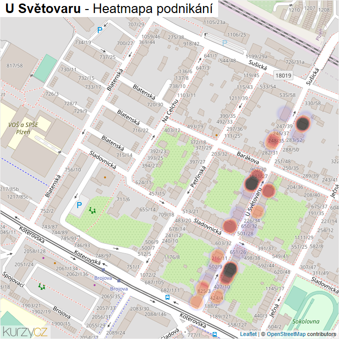 Mapa U Světovaru - Firmy v ulici.