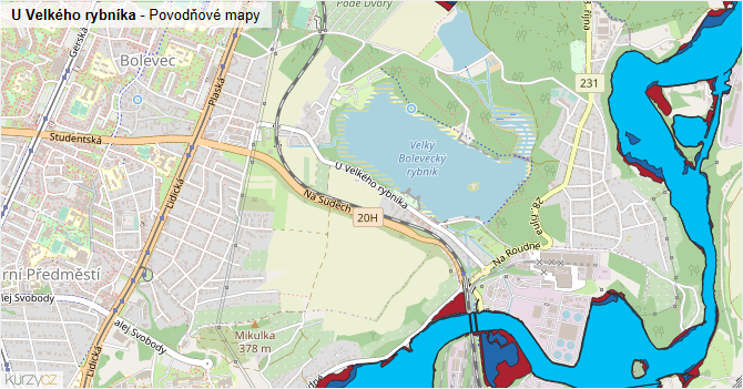U Velkého rybníka - záplavové mapy stoleté vody