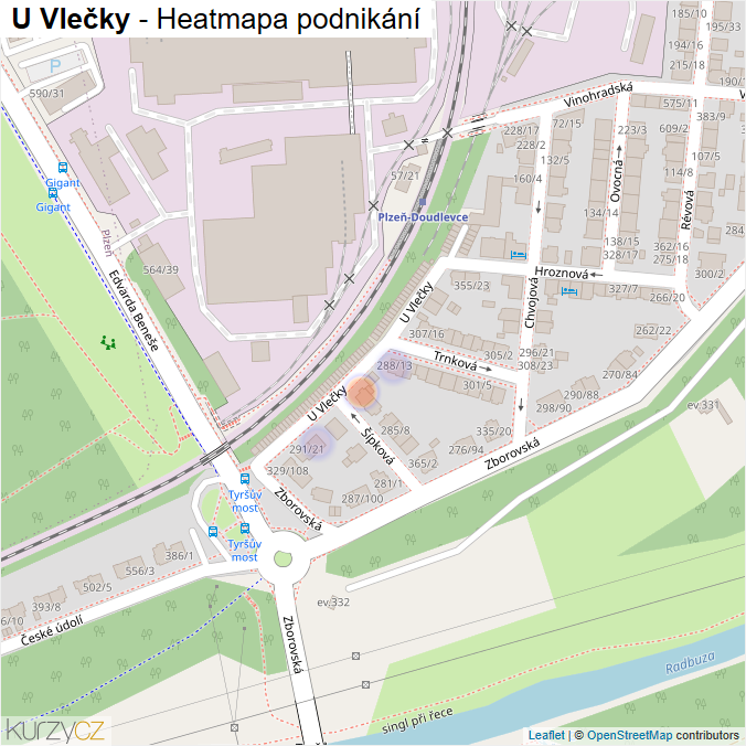 Mapa U Vlečky - Firmy v ulici.