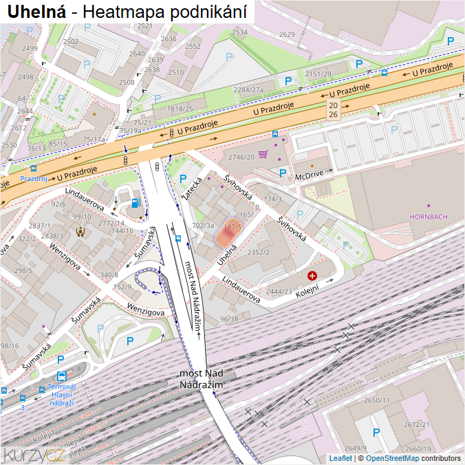 Mapa Uhelná - Firmy v ulici.