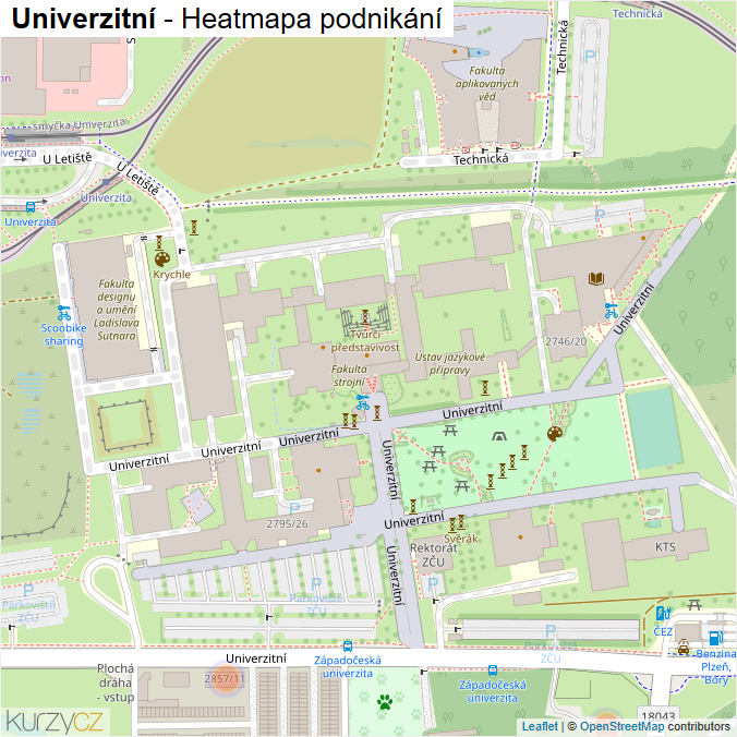 Mapa Univerzitní - Firmy v ulici.