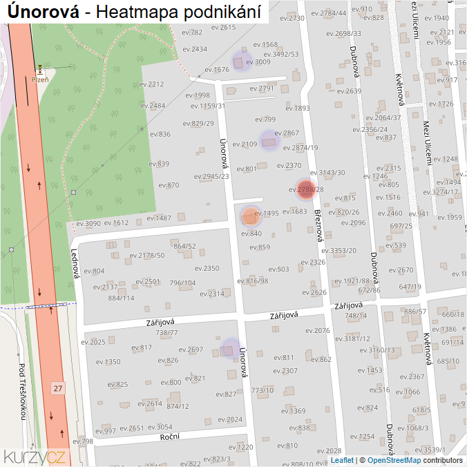 Mapa Únorová - Firmy v ulici.