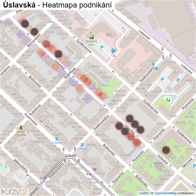Mapa Úslavská - Firmy v ulici.