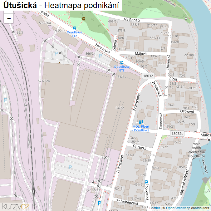 Mapa Útušická - Firmy v ulici.
