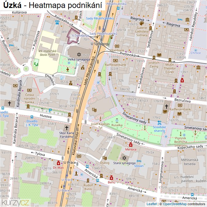 Mapa Úzká - Firmy v ulici.