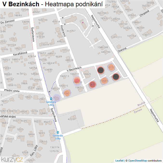 Mapa V Bezinkách - Firmy v ulici.