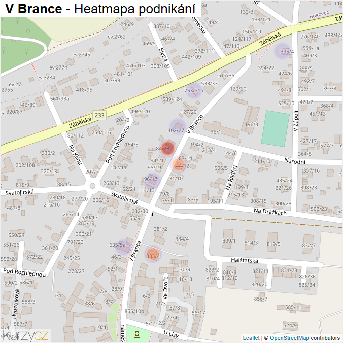 Mapa V Brance - Firmy v ulici.