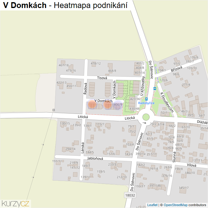 Mapa V Domkách - Firmy v ulici.