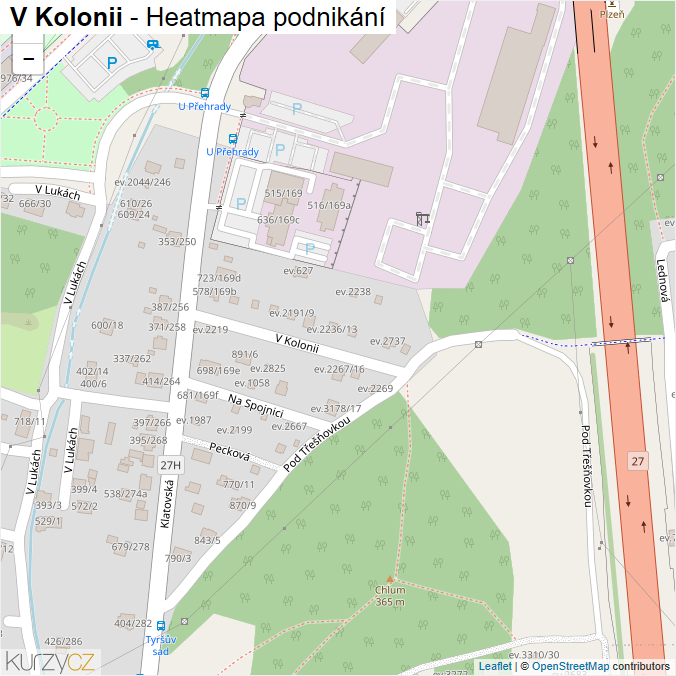 Mapa V Kolonii - Firmy v ulici.