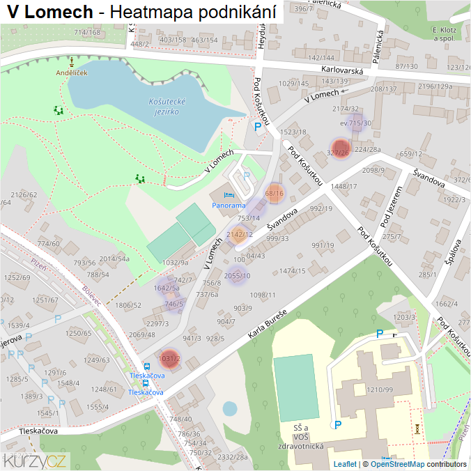 Mapa V Lomech - Firmy v ulici.