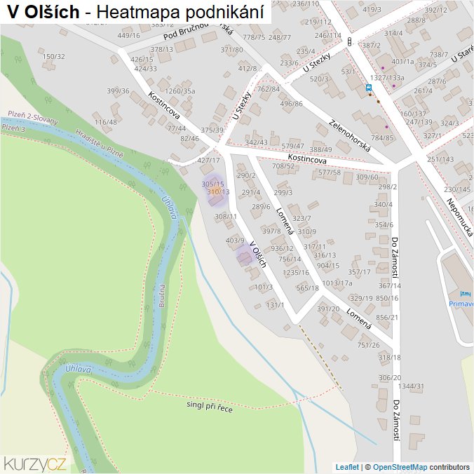 Mapa V Olších - Firmy v ulici.
