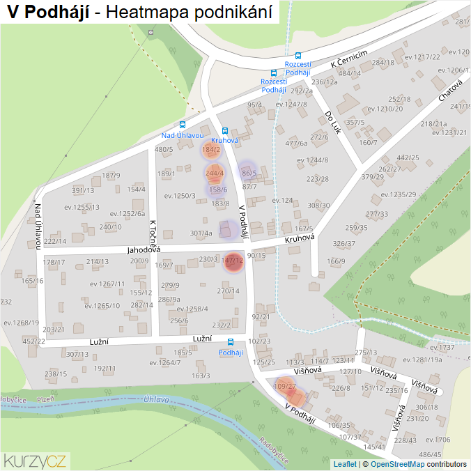 Mapa V Podhájí - Firmy v ulici.
