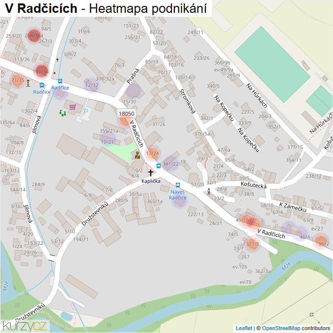 Mapa V Radčicích - Firmy v ulici.