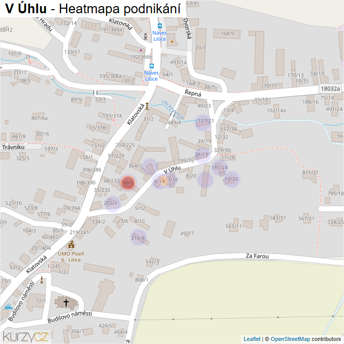 Mapa V Úhlu - Firmy v ulici.