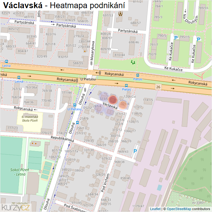 Mapa Václavská - Firmy v ulici.