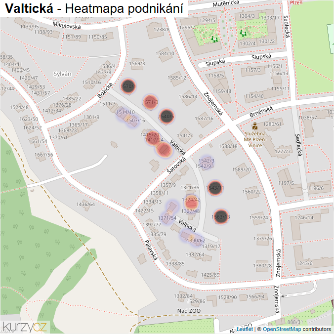 Mapa Valtická - Firmy v ulici.