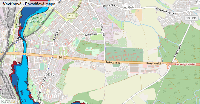 Vavřínová - záplavové mapy stoleté vody