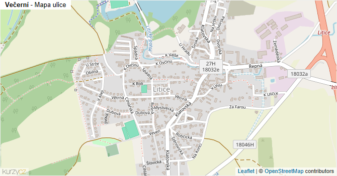 Večerní - mapa ulice