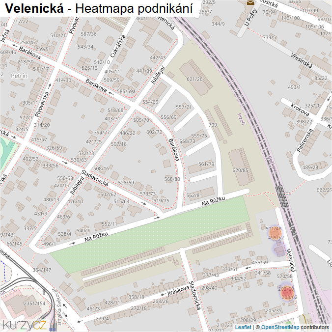 Mapa Velenická - Firmy v ulici.