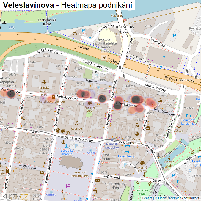 Mapa Veleslavínova - Firmy v ulici.