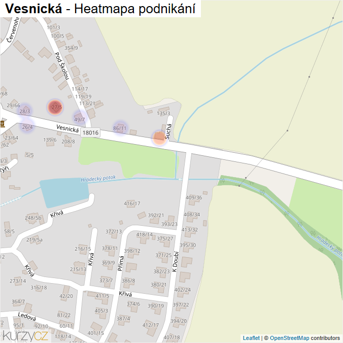 Mapa Vesnická - Firmy v ulici.