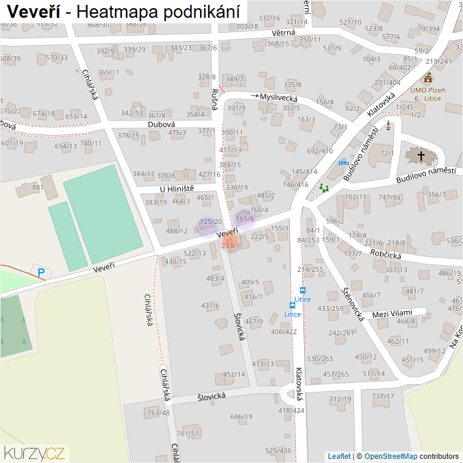 Mapa Veveří - Firmy v ulici.