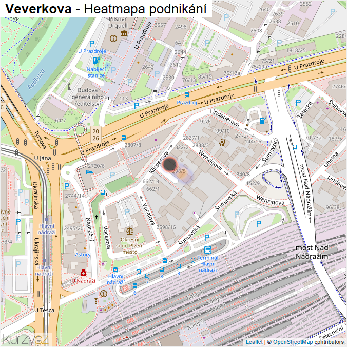Mapa Veverkova - Firmy v ulici.