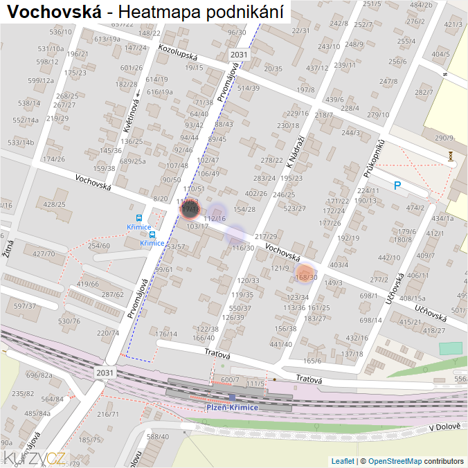 Mapa Vochovská - Firmy v ulici.