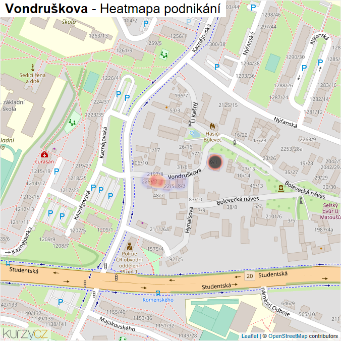 Mapa Vondruškova - Firmy v ulici.