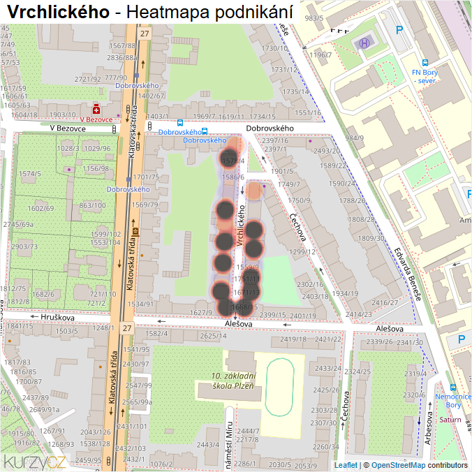 Mapa Vrchlického - Firmy v ulici.