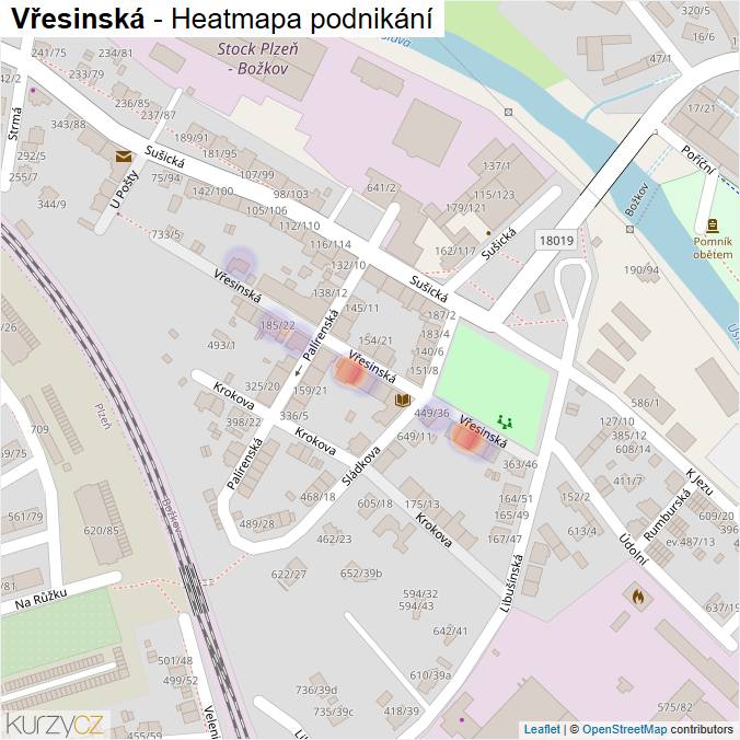 Mapa Vřesinská - Firmy v ulici.