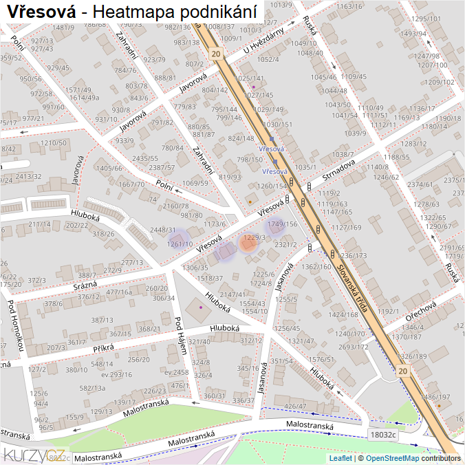 Mapa Vřesová - Firmy v ulici.