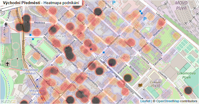 Východní Předměstí - mapa podnikání