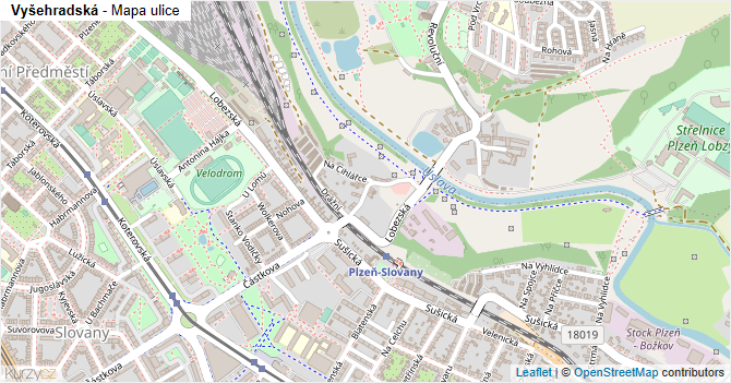 Vyšehradská - mapa ulice