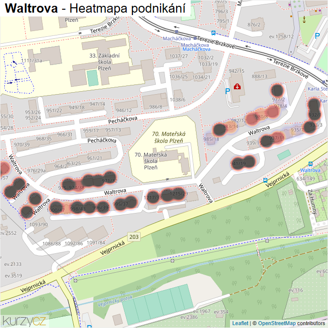 Mapa Waltrova - Firmy v ulici.