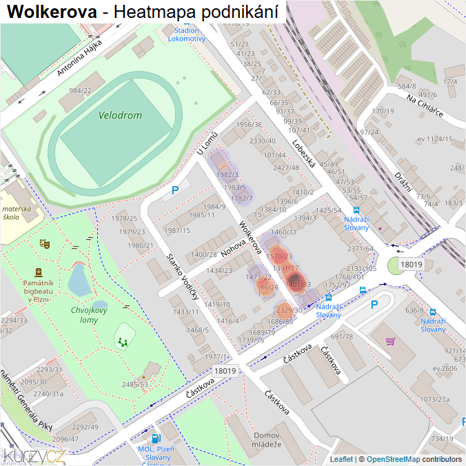 Mapa Wolkerova - Firmy v ulici.