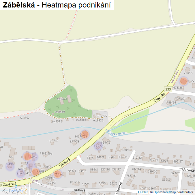 Mapa Zábělská - Firmy v ulici.