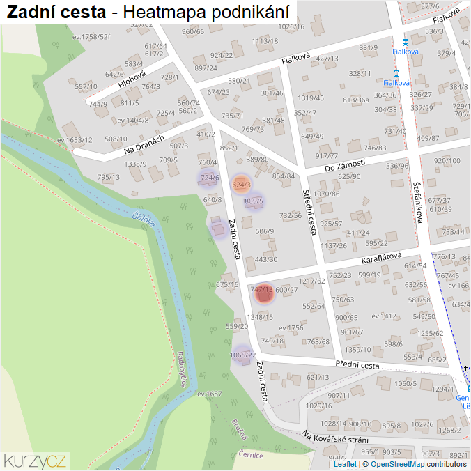 Mapa Zadní cesta - Firmy v ulici.