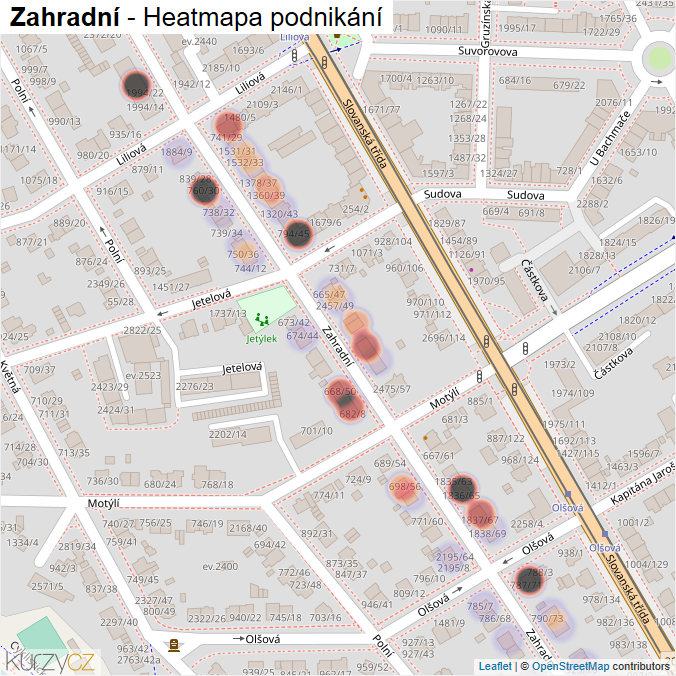 Mapa Zahradní - Firmy v ulici.