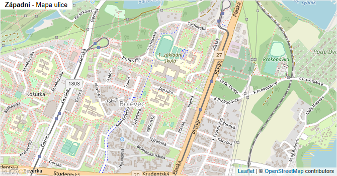 Západní - mapa ulice