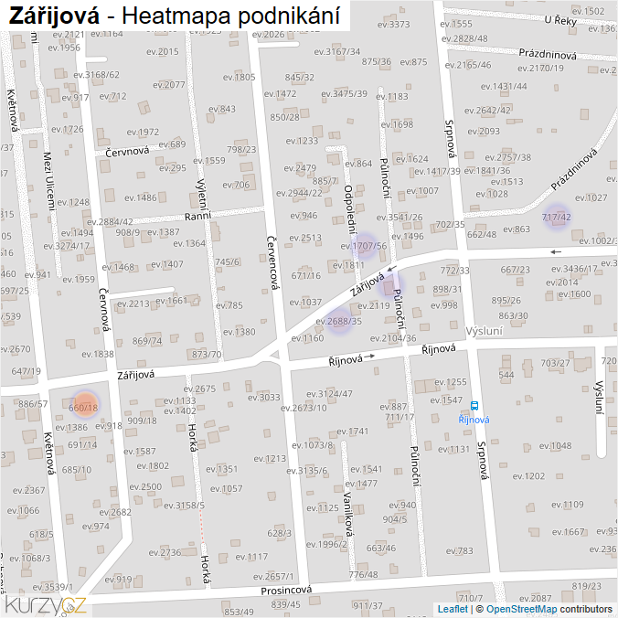 Mapa Zářijová - Firmy v ulici.