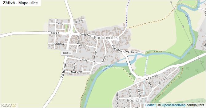 Zářivá - mapa ulice