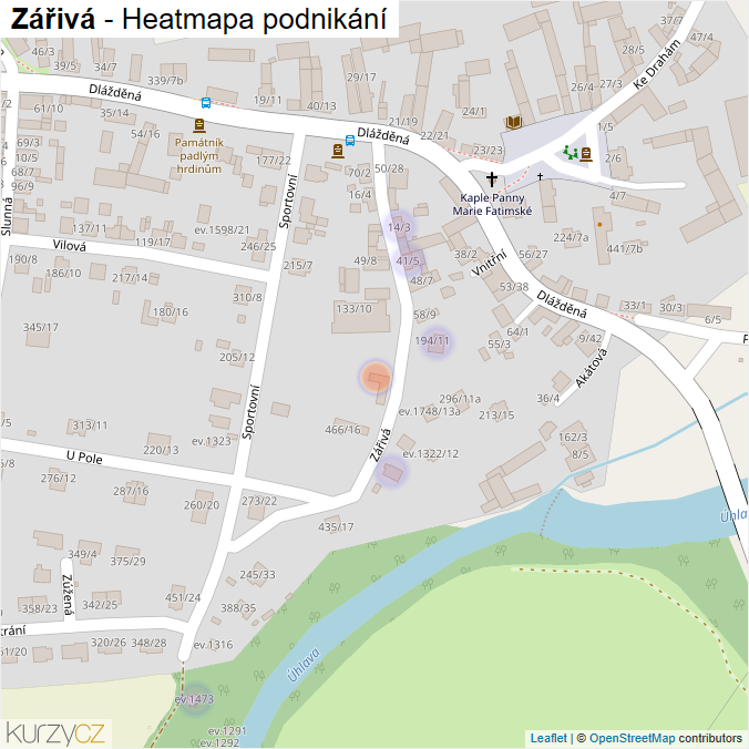 Mapa Zářivá - Firmy v ulici.
