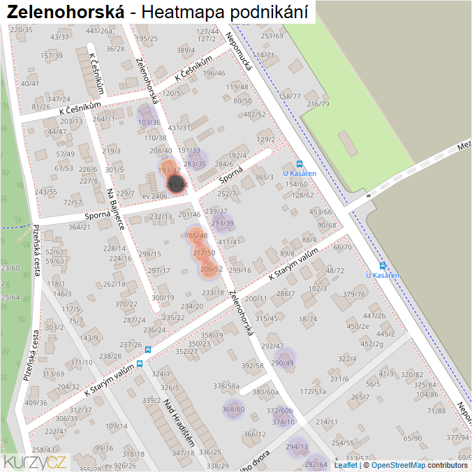 Mapa Zelenohorská - Firmy v ulici.