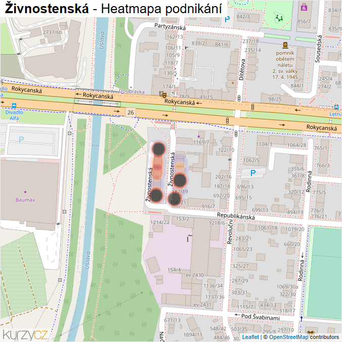 Mapa Živnostenská - Firmy v ulici.