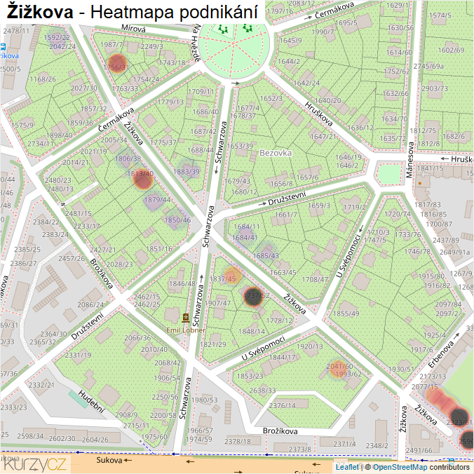 Mapa Žižkova - Firmy v ulici.