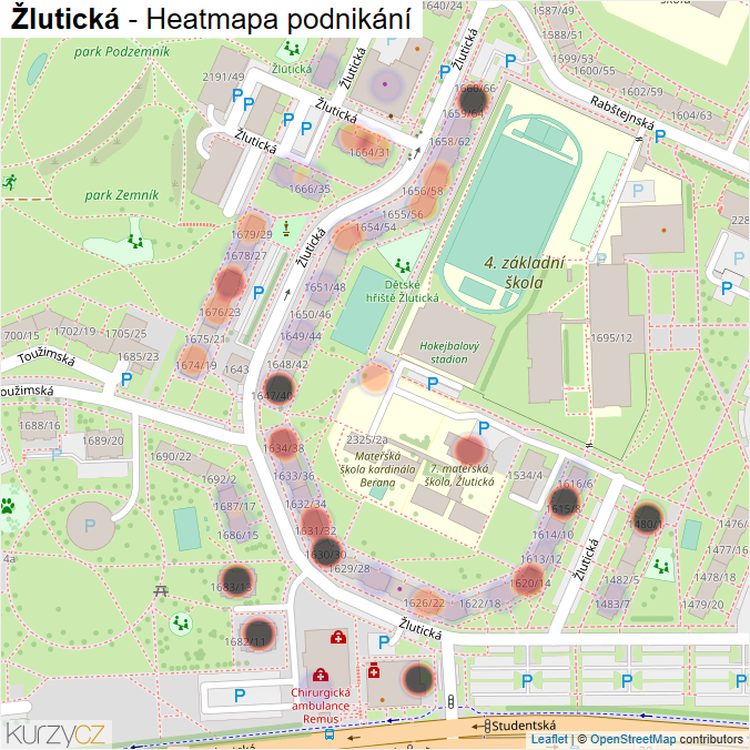 Mapa Žlutická - Firmy v ulici.