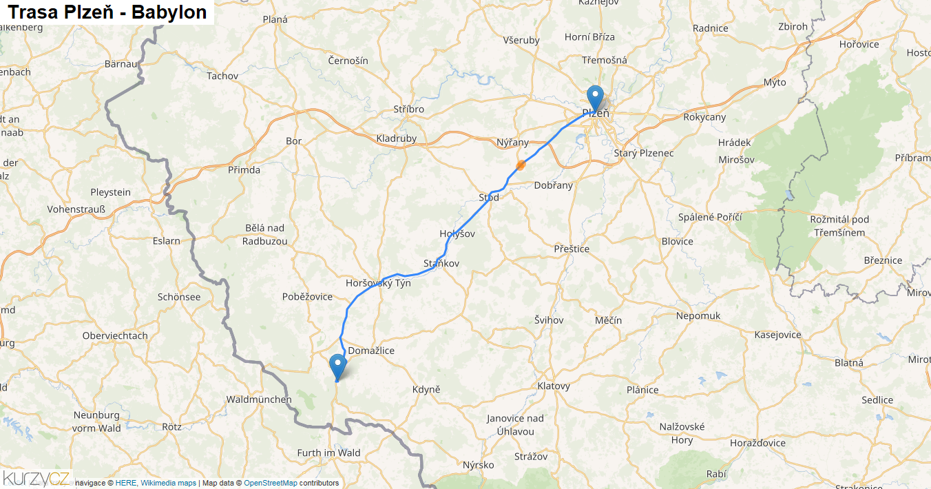 Plzeň-Babylon, mapa trasy