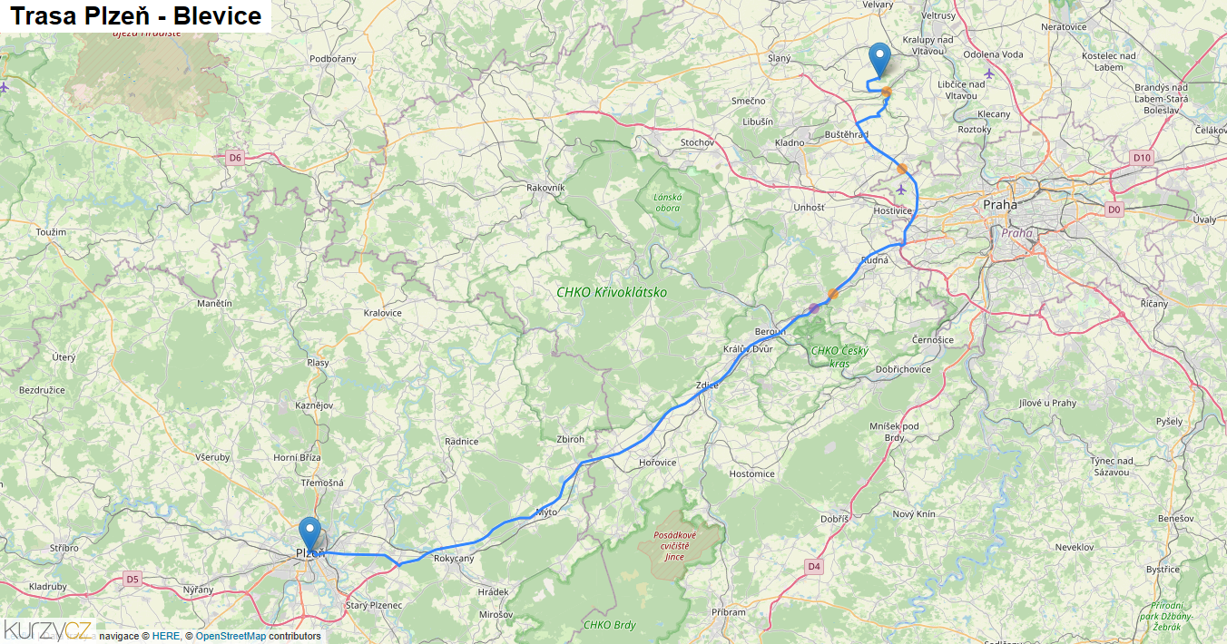 Plzeň-Blevice, mapa trasy